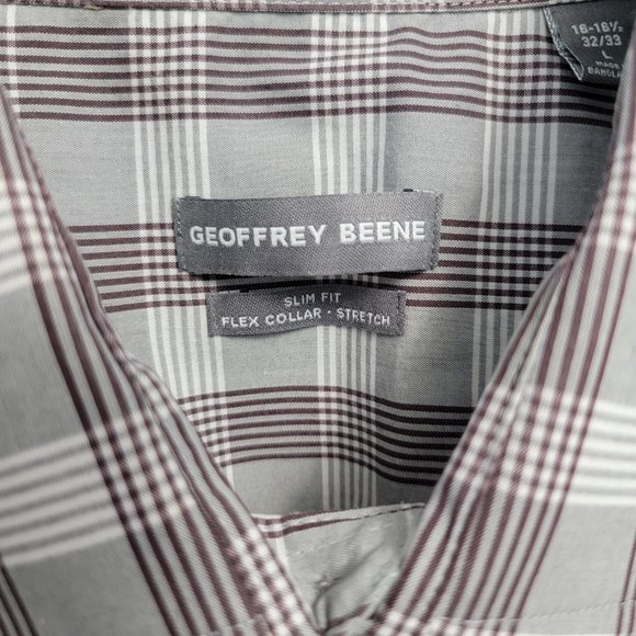 Geoffrey Beene Plaid Button Up Long Sleeve Flex Collar Gray White 16-16  1/2 - Picture 5 of 10